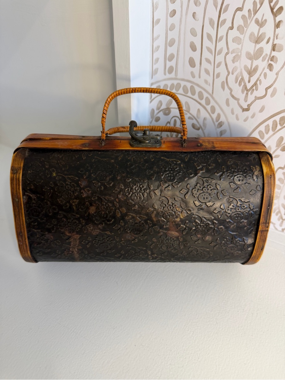 Vintage Handbag Clutch Purse Tin and Bamboo